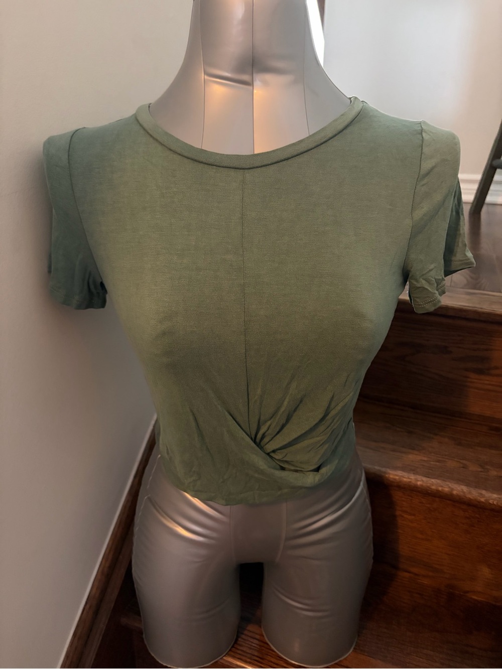 Cozy Casual Green Twist-Front Crop Top
